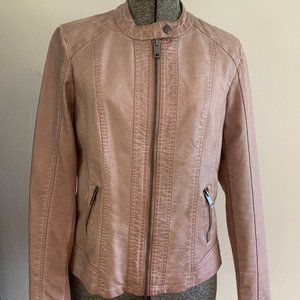 Dusty Rose Faux Leather Moto Jacket Sz S